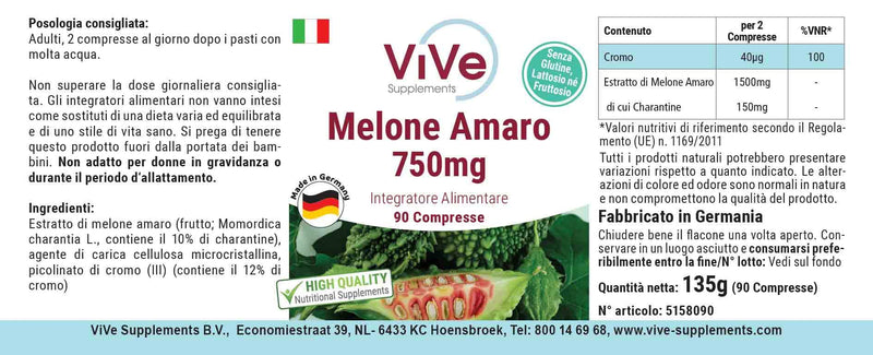 Bitter melon extract 750mg - 90 tablets + chromium picolinate - vegan - standardized to 10% charantin | Quality from Germany from ViVe Supplements - NewNest Australia