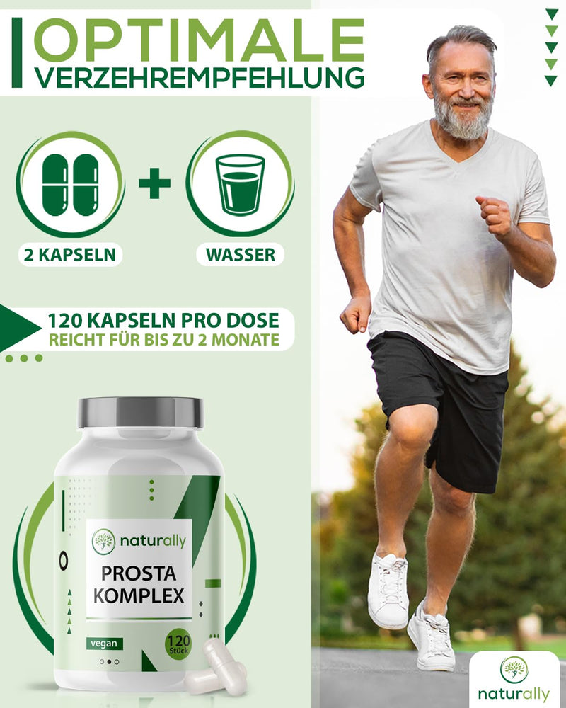 Naturally Prostate Capsules High Dose [Pack Of 120] - Complex With Pumpkin Seed, Nettle, Saw Palmetto Extract With Vitamin E, Zinc, Selenium - Made In Germany, Vegan, Testosterone, Nettle Capsules - NewNest Australia