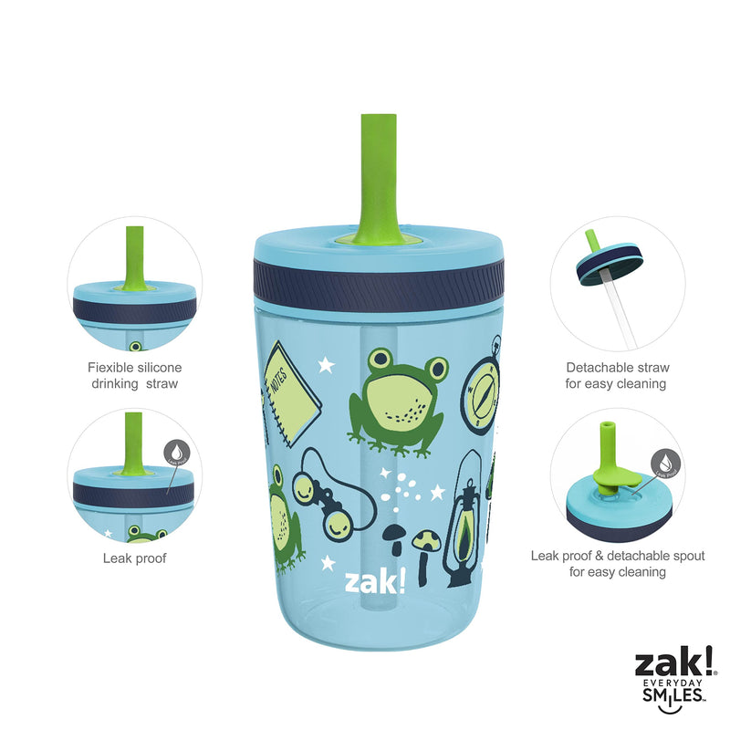 Zak Designs Kelso 15 oz Tumbler 2pc Set, ( Campout ) Non-BPA Leak-Proof Screw-On Lid with Straw Made of Durable Plastic and Silicone, Perfect Baby Cup Bundle for Kids - NewNest Australia