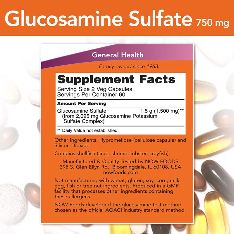 NOW Supplements, Glucosamine Sulfate 750 mg, with UL Dietary Supplement Certification, 120 Capsules - NewNest Australia