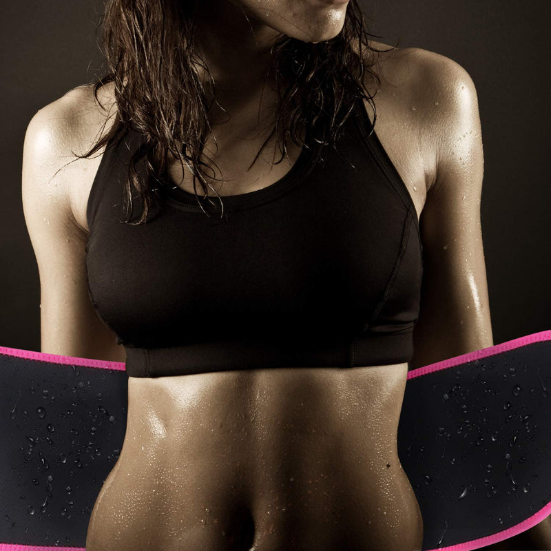 Biange Waist Trainer for Women Men Sweat Belt Waist Trimmer Belly Band Stomach Wraps- with Mesh Bag 1 * Pink & Black M(38” x 8”) - NewNest Australia