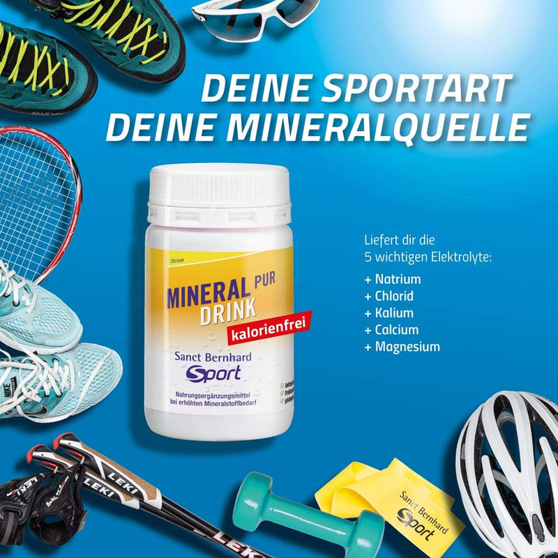 Sanct Bernhard Sport Mineral-Pur-Drink Lemon | 100g powder | for electrolyte balance | calorie-free, lactose-free, gluten-free | Mineral drink | German production & laboratory tested - NewNest Australia