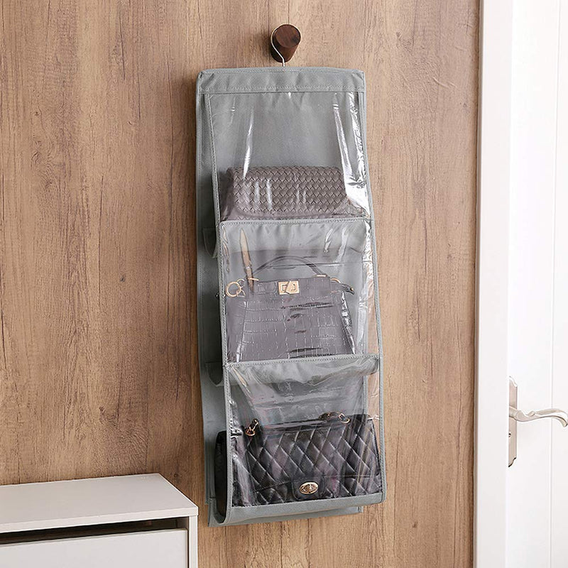 DIOMMELL Purses Hanger Hanging Handbag Organizer Bags Storage Holder for Closet with 6 Larger Pockets Grey 6 Pockets - NewNest Australia