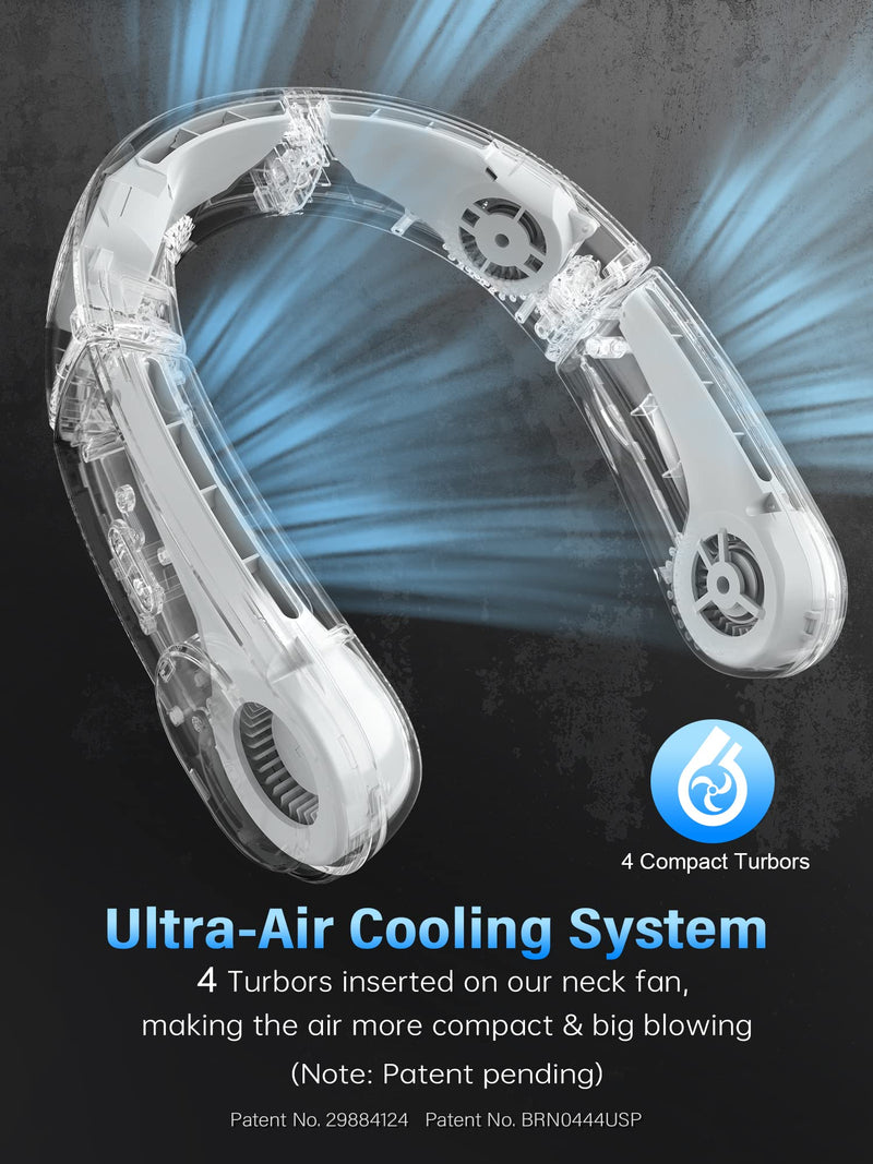 ChillGo Neck Fan - 4 Turbo Foldable Portable Fan - Personal Bladeless Fan 5200mAh with Strong Airflow, 4 Vent Air Conditioner, Wearable Cooling Fan for Travel Outdoor White - NewNest Australia