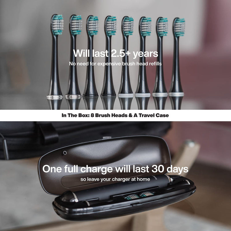 AquaSonic Black Series Ultra Whitening Toothbrush – ADA Accepted Electric Toothbrush - 8 Brush Heads & Travel Case - Ultra Sonic Motor & Wireless Charging - 4 Modes w Smart Timer - Sonic Electric - NewNest Australia