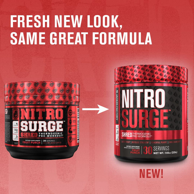 NITROSURGE Shred Pre Workout Supplement - Energy Booster, Instant Strength Gains, Sharp Focus, Powerful Pumps - Nitric Oxide Booster & PreWorkout Powder - 30Sv, Fruit Punch - NewNest Australia