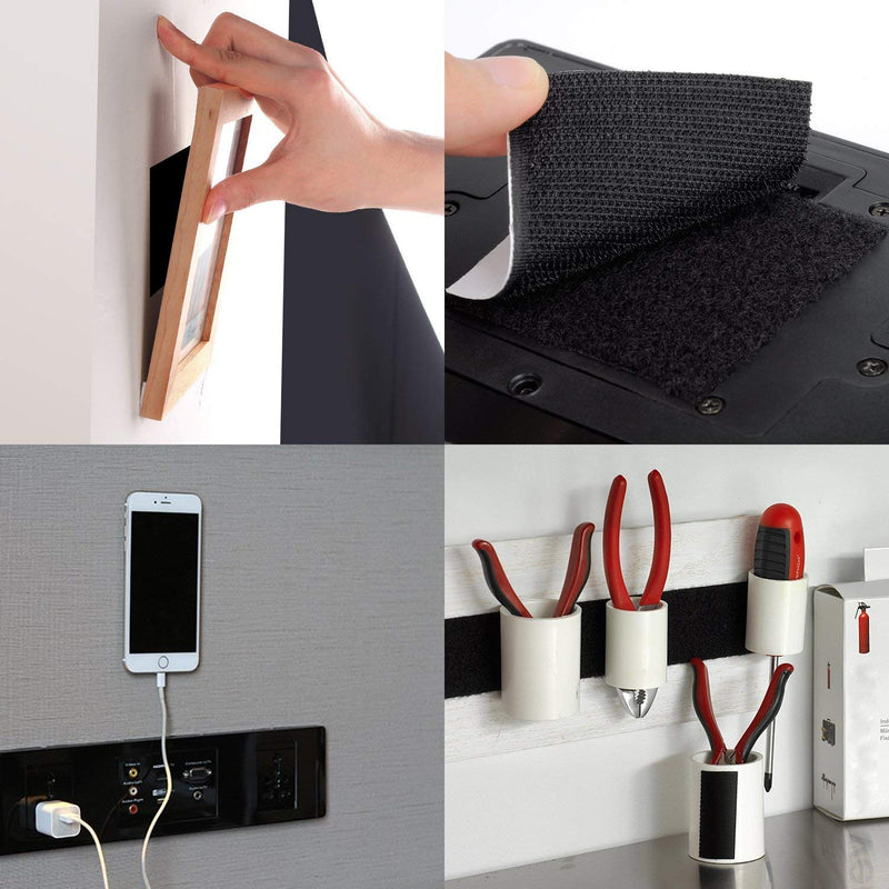 BRAVESHINE 2 Rolls 16.5FT Heavy Duty Strips with Adhesive - 1.2 Inch Double Sided Sticky Back Hook Loop Tape Fastener for Indoor Outdoor Home Office Classroom DIY Craft or Anti Slip Use - Black - NewNest Australia