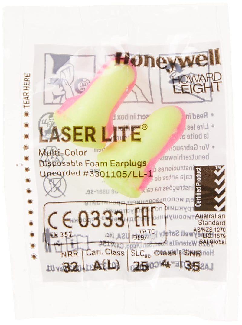 Howard Leight by Honeywell Laser Lite High Visibility Disposable Foam Earplugs, Pink/Yellow , 200-Pairs (LL-1) - 3301105 - NewNest Australia