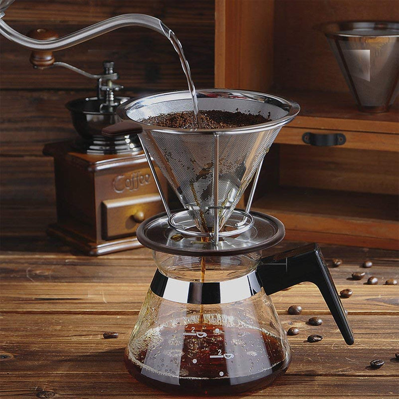 Vicloon Stainless Steel Coffee Filter, Pour Over Coffee Dripper Filter Reusable Drip Coffee Filter, Paperless Permanent Drip Cone Coffee Filter with Separate Stand and Cleaning Brush - NewNest Australia