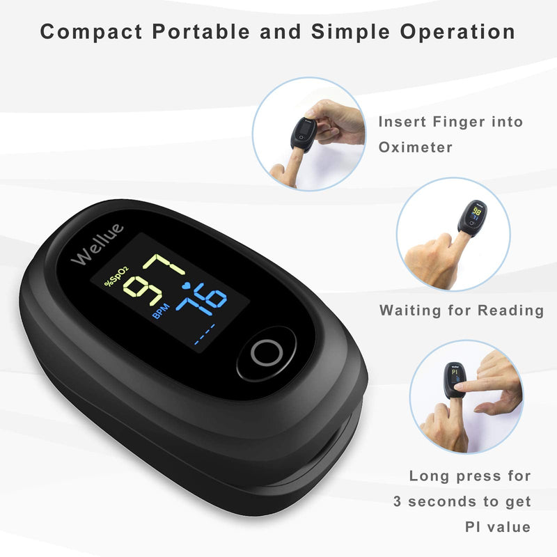 Wellue Pulse Oximeter, Blood Oxygen Monitor Finger, Fingertip Pulse Oximeter for Adult Child Kids, SP O2 PI Level and Heart Rate Monitor, Batteries included, Black - NewNest Australia