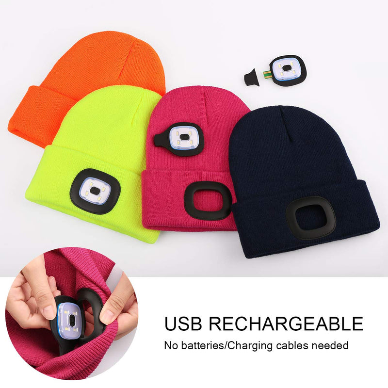 LED Beanie Hat with Light for Kids,Unisex USB Rechargeable Hands Free 4 LED Headlamp Cap Winter Knitted Night Lighted Hat Flashlight Boys Girls Rose red - NewNest Australia