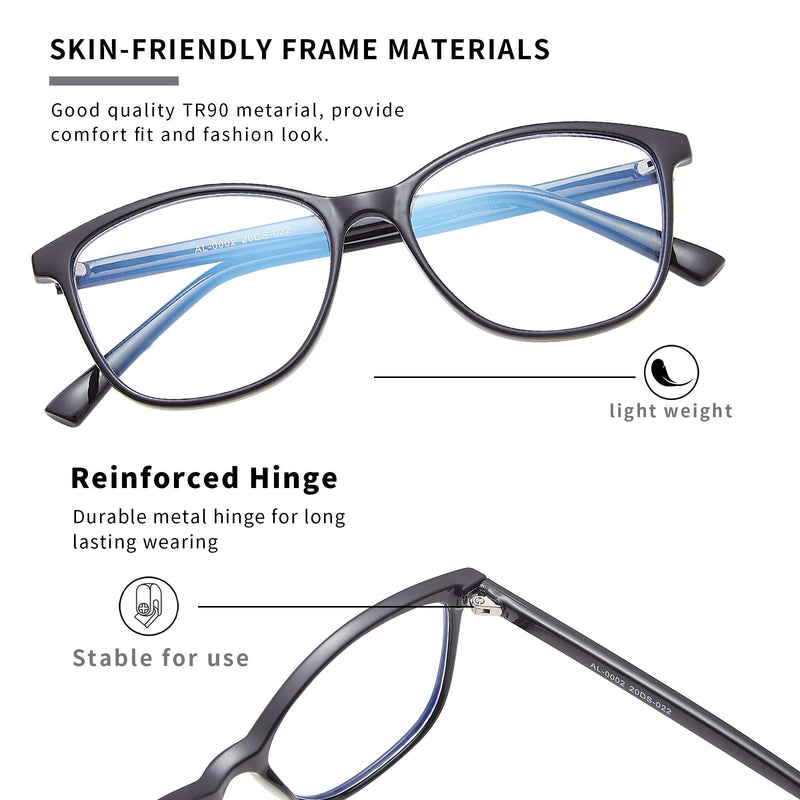 Madison Avenue Blue Light Blocking Glasses Anti Eyestrain UV Glare Blue Light Glasses for Women TV Phone Computer Gaming Eyeglasses (Black) Black - NewNest Australia