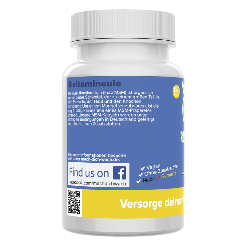 MSM capsules - high dosage - 600mg methylsulfonylmethane - vegan - laboratory tested - quality from Germany - organic sulfur - methylsulfonylmethane without additives - Vitamineule® - NewNest Australia