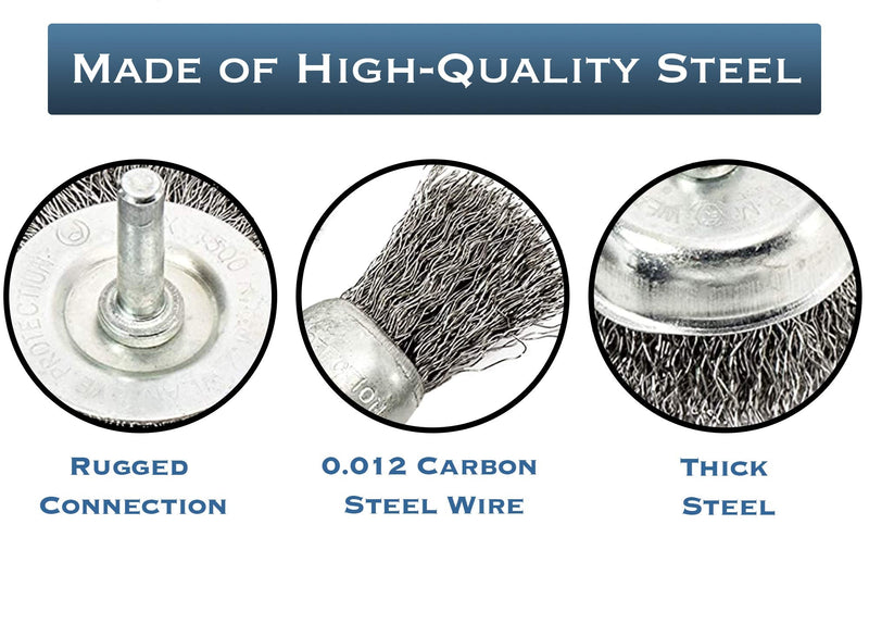 eHomeA2Z Wire Brush For Drill Wheel Steel Cup (6 Pcs) 1/4 Inch Arbor Abrasive For Cleaning Stripping Rotary Metal Hex Shank Attachment For Power Drill Paint Rust Removal - NewNest Australia
