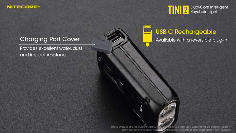 Nitecore TINI 2 Black 500 Lumen USB-C Rechargeable Keychain Flashlight with LumenTac Keychain Light - NewNest Australia