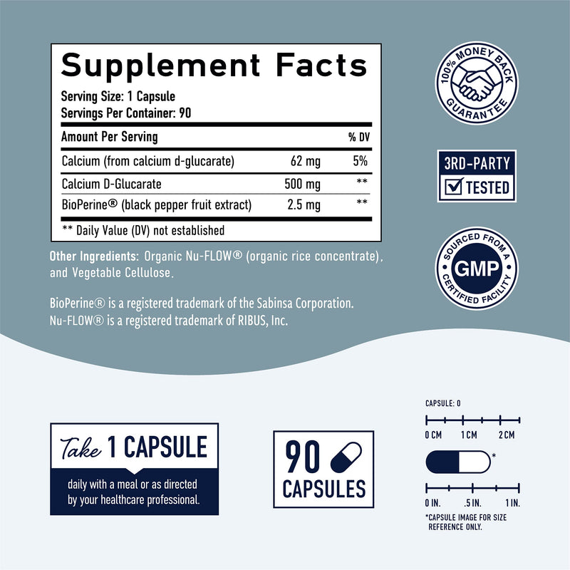 Calcium D-Glucarate 500mg 90 Veggie Capsules (3-Month Supply) CDG for Liver Detox & Cleanse, Metabolism, Hormone Balance, Menopause Support.* Vegan.org Certified, Non-GMO, Gluten-Free, Keto-Friendly - NewNest Australia