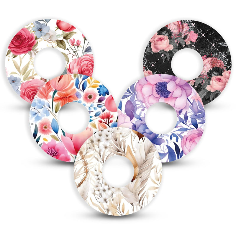 Slidesticker® | Plasters for Freestyle Libre 3 Sensor (10 pieces, Mix-Flowers) | Waterproof - Skin-friendly - Breathable - Strong hold | Self-adhesive fixation plasters, sensor fixation 10 pieces - NewNest Australia