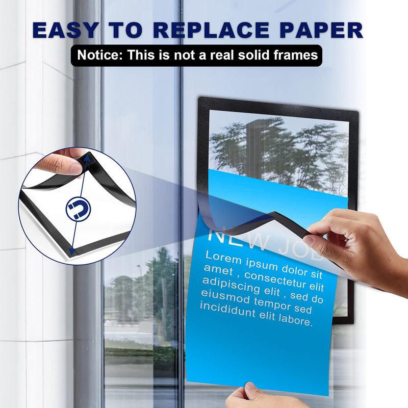 Nellvita 4Pcs Magnetic Signs Holder, for 8.5" x 11" Letter, Durable PVC Magnetic Document Holder, Magnetic Picture Poster Frame, Can Self-Adhesive Wall/ Door/ Window or Magnetic for Refrigerator Black 4 Pcs - NewNest Australia