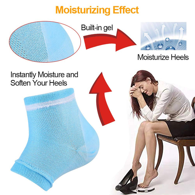 Moisturizing Socks, Gel Heel Socks, Toe Open Socks, Relieve Heel Pain Comfortable Soft Vented Moisturizing Socks Suitable for Male and Female Day Night Care Skin Dry Cracked High Heel, 2 Pairs White & Blue - NewNest Australia