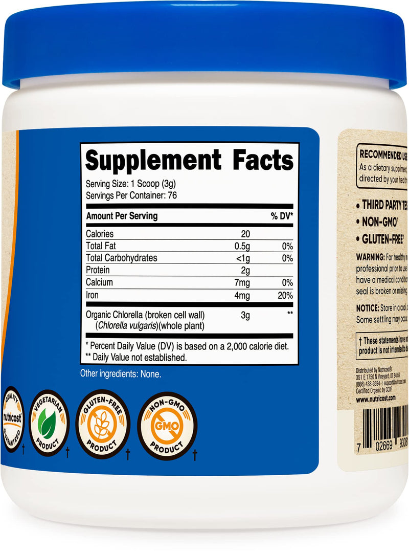 Nutricost Organic Chlorella Powder 8oz - 3000mg Per Serving - Non-GMO, Gluten Free - NewNest Australia