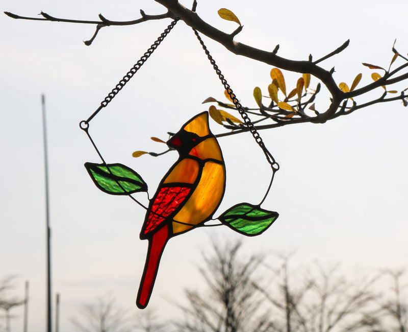 HAOSUM Northern Cardinal Stained Glass Window Hangings,Red Birds Ornaments Stained Glass Suncatcher,Red Cardinal Decor for Housewarming,Cardinal Memorial Gift for Women,Grandparents,Friends (Female) Female - NewNest Australia
