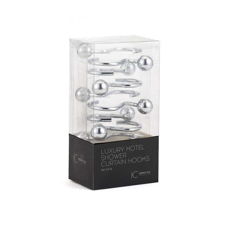 Hermosa Collection Luxury S Shower Curtain Hooks (12-Pack) Hotel Quality Silver Chrome Finish | Bathroom Accessories | Rustproof Non-Slip Ball End | Easy to Hang - NewNest Australia