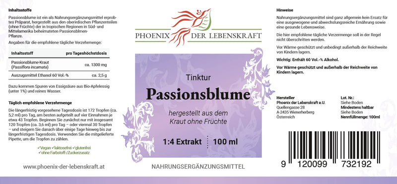 Passionflower tincture, 100 ml, Passiflora incarnata drops (1:4 extract), premium quality, made in Austria, dietary supplement, vegan 100 ml (pack of 1) - NewNest Australia
