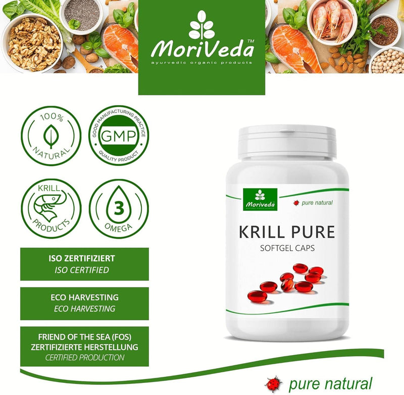 Krill oil capsules - 1000 mg PURE Krill oil for 45 days - with antaxanthin Omega 3-6 EPA DHA Choline Phospholipids - Moriveda 1x 90 capsules 90 pieces (pack of 1) - NewNest Australia