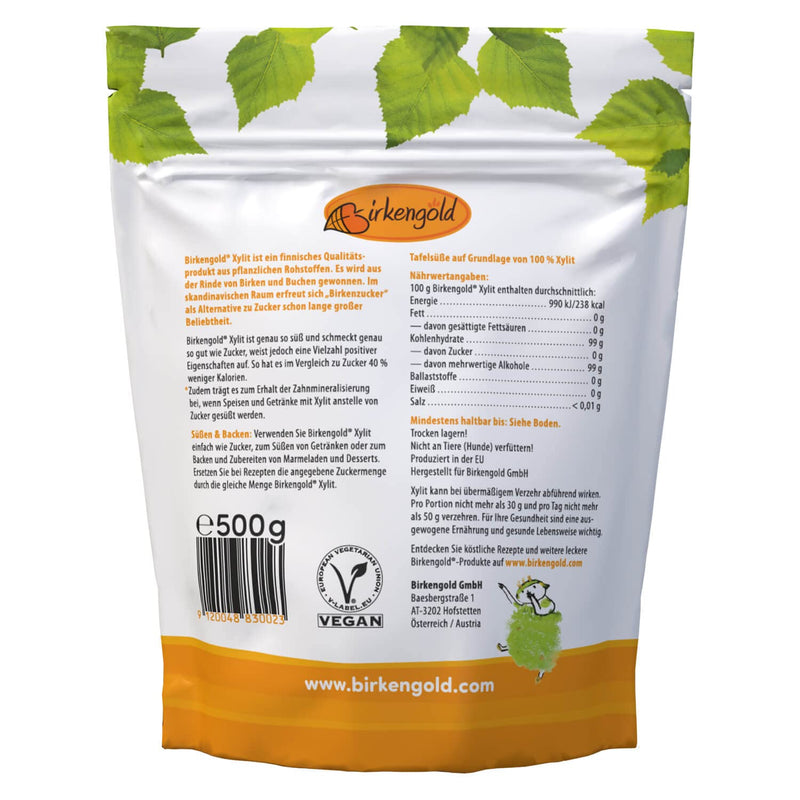 Birkengold Xylitol Birch Sugar, 500 G Bag | 100% High Quality Xylitol From Finland | Made From Birch And Beech Bark | Vegan | 40% Fewer Calories Than Sugar | Gluten Free | Tooth Friendly - NewNest Australia