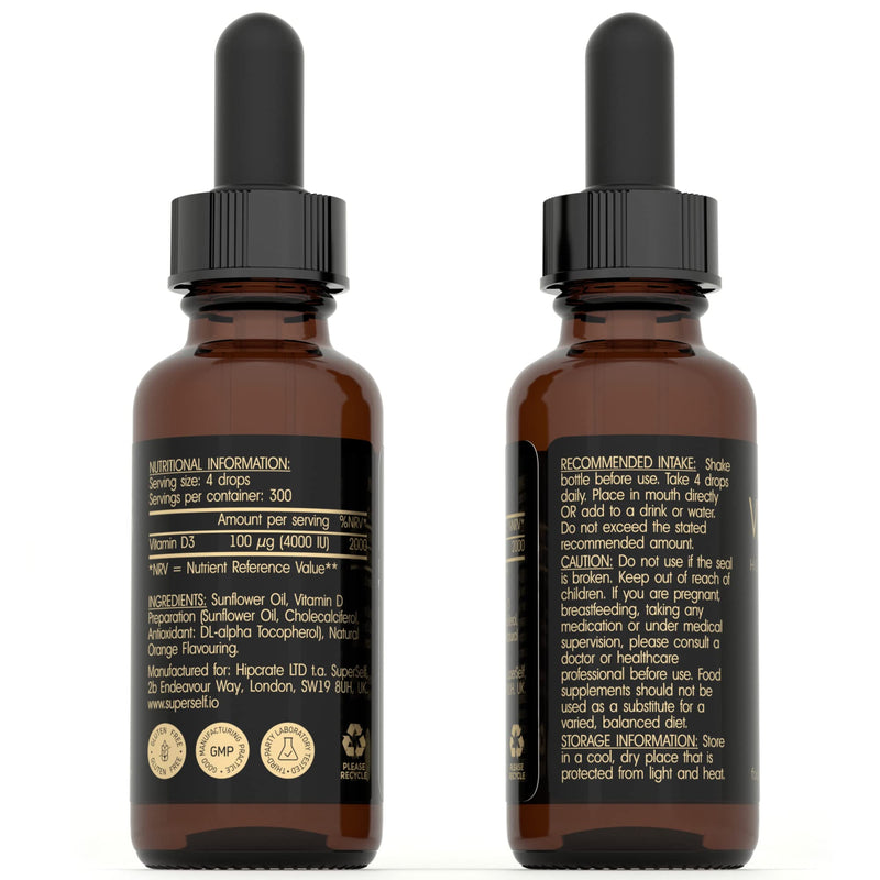 Vitamin D Drops - Vitamin D3 4000 IU Liquid for Adults - 60ml 1200 Drops - High Strength & Absorption Supplement for Strong Bones, Teeth, Immune System - Vit D 1000IU per 1 Drop - UK Made & Vegetarian - NewNest Australia