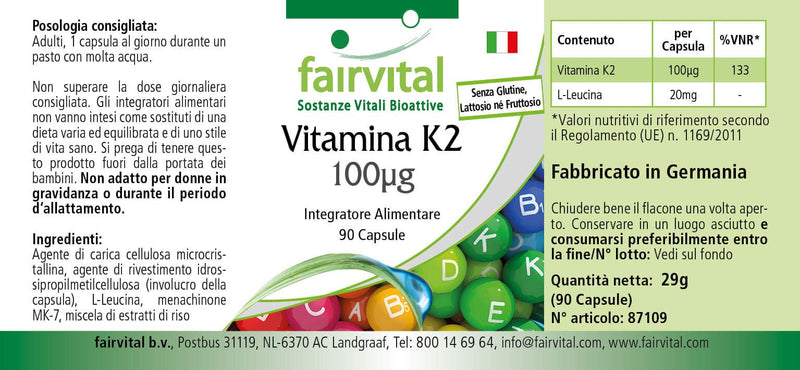 Fairvital | Vitamin K2 MK-7 100µg - HIGH DOSE - Menaquinone MK-7 - natural & fermented from Natto - VEGAN - 270 capsules (90x3) - NewNest Australia