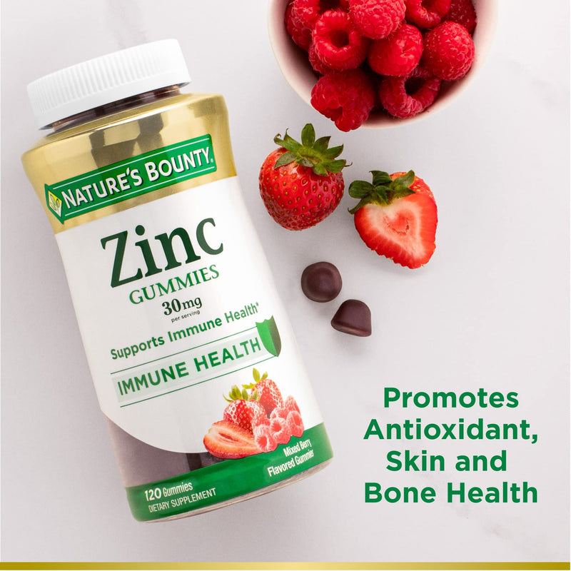 Nature’s Bounty Zinc Gummies, Immune Support Gummies, Supports Skin & Antioxidant Health, Mixed Berry, 30mg, 120 Count - NewNest Australia