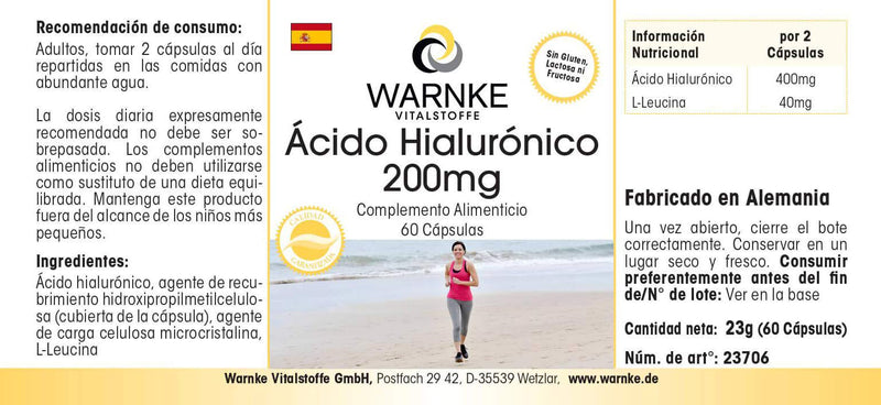 Hyaluronic acid 200mg - high dose - vegan - 60 capsules | Warnke vital substances - NewNest Australia