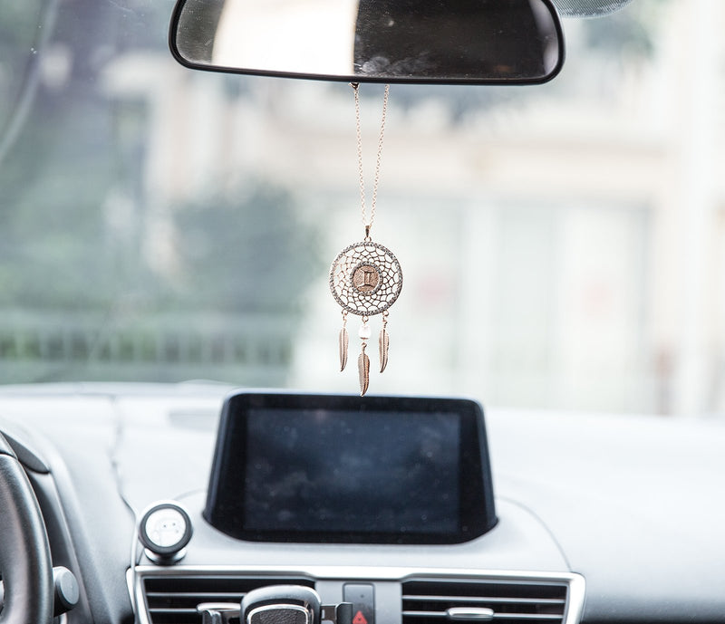 NewNest Australia - Boltz Mini Zodiac Gemini Sign Dream Catcher Car Charm Rear View Mirror Accessories, Boho Dangling Feather Tassel Bead Pendant Constellation Ornament Wall Hanging Home Decoration (Gemini) 