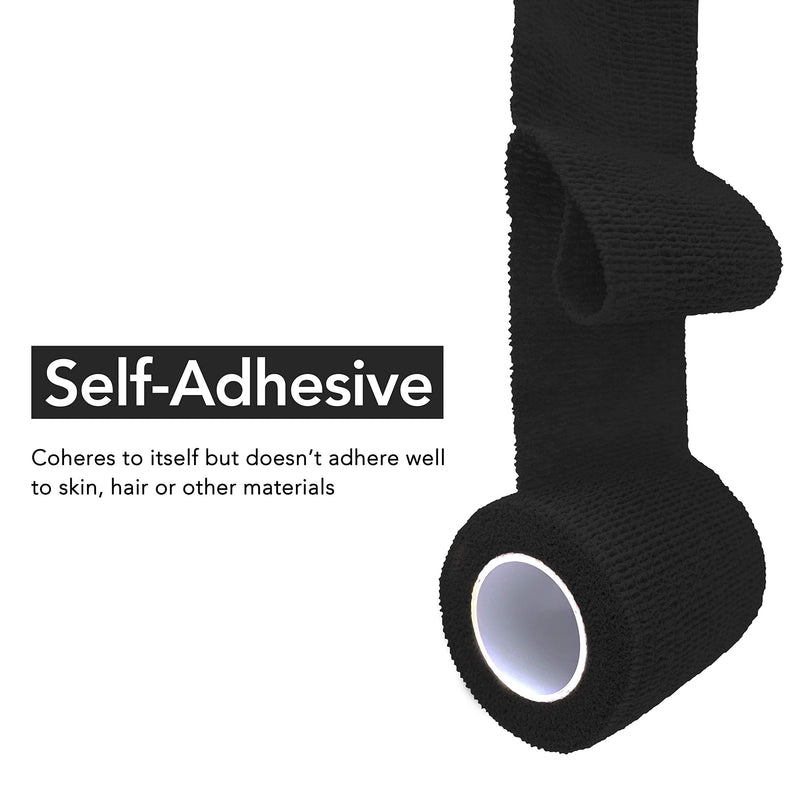 RISEN Cohesive Bandage 2” x 5 Yards, 6 Rolls, Self Adherent Wrap Medical Tape, Adhesive Flexible Breathable First Aid Gauze Ideal for Stretch Athletic, Ankle Sprains & Swelling, Sports(Black) Black - NewNest Australia