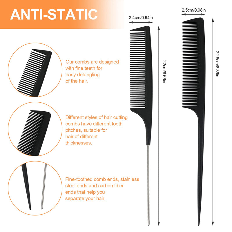 Sularpek Comb, 3 Pieces Tail Combs Set, Fine Tooth Comb, Carbon Fibre Styling Comb, Hairdressing Comb, Teasing Hair Comb for Women and Men, Anti Static, Heat Resistant Fine Wide Tooth Comb - NewNest Australia