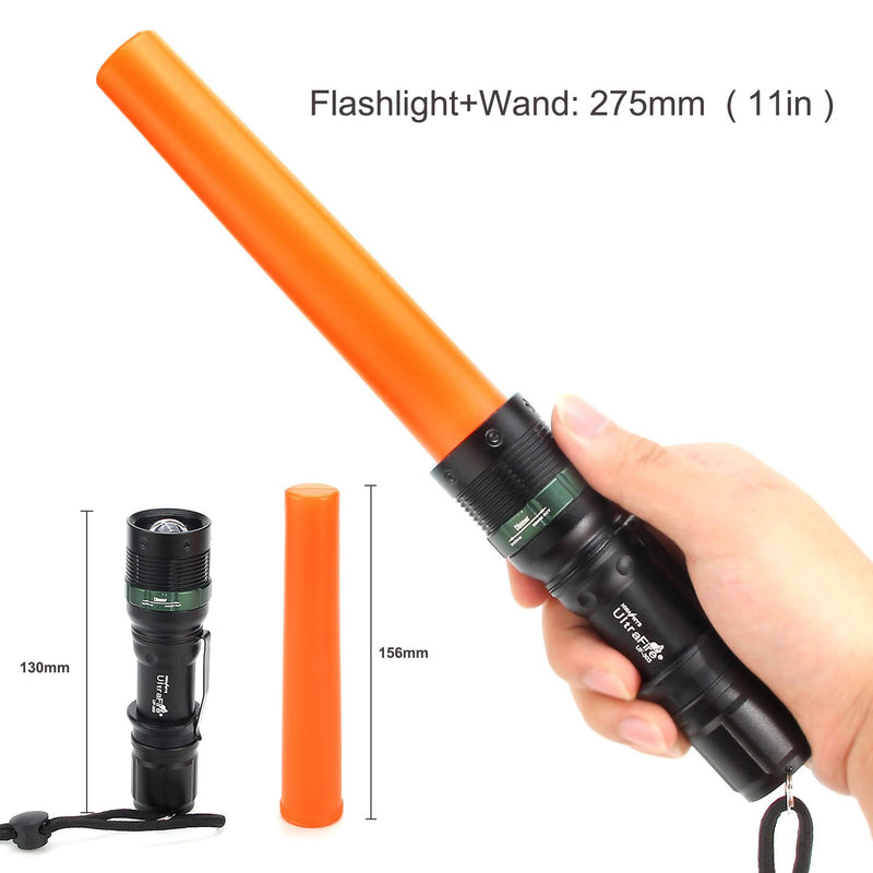 UltraFire 11-Inch Signal Traffic Wand LED Flashlight with Strobe Mode, Wrist Strap Lanyard, 250 Lumens, Orange Finish - NewNest Australia