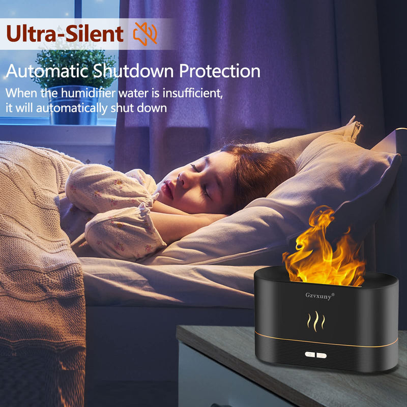 Gzvxuny Flame Essential Oil Diffuser, Upgrade 7 Colour Lights Aromatherapy Diffuser, Super Quiet Air Humidifier, Electric Aroma Diffuser, Waterless Auto-Off for Home Office Room, Black - NewNest Australia