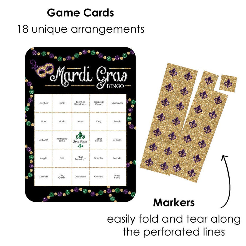 Big Dot of Happiness Mardi Gras - Bar Bingo Cards and Markers - Masquerade Party Bingo Game - Set of 18 - NewNest Australia