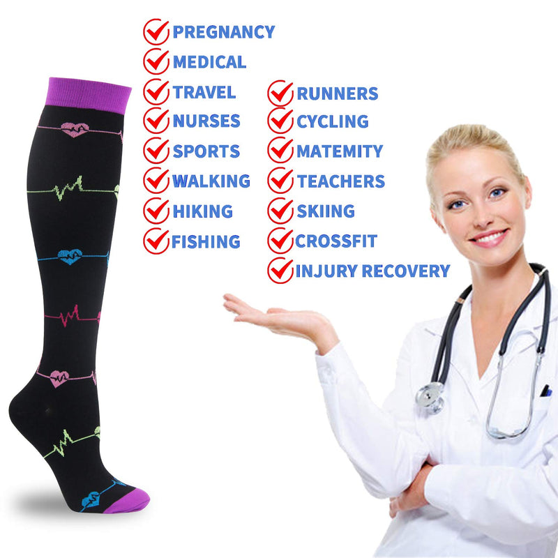 3 Pairs Compression Socks for Women Men 20-30mmhg Knee High Stocking for Sports Running Travel Nurses Pregnancy Multicoloured 1 Small-Medium - NewNest Australia