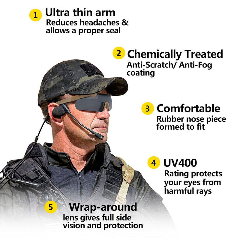 Xaegistac Tactical Eyewear 3 Interchangeable Lenses Outdoor Unisex Shooting Glasses Khaki Frame - NewNest Australia