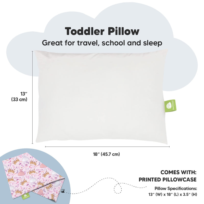 Toddler Pillow with Pillowcase - 13X18 Soft Organic Cotton Toddler Pillows for Sleeping - Machine Washable - Toddlers, Kids, Child - Perfect for Travel, Toddler Cot, Bed Set (Dear Princess) Dear Princess - NewNest Australia