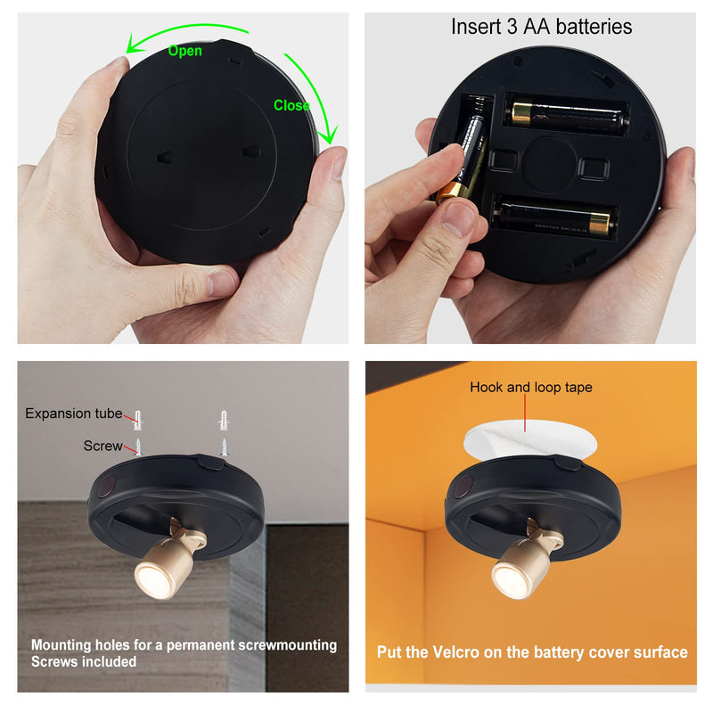 Wireless Spotlights,Battery Operated Spotlight with 2 Remote, Indoor Accent Lights,Closet Lights with Rotatable Lights Head, Stick on Art Lights for Picture Gold - NewNest Australia