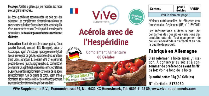 Acerola With Hesperidin - 60 Capsules With Vitamin C, Grapefruit Seed Extract And Bitter Orange Extract - High Dose And Vegan - Standardized Extracts | Quality From Germany Vive Supplements - NewNest Australia