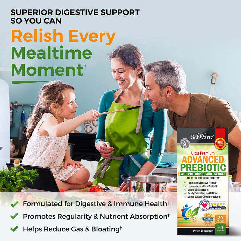 Prebiotics for Advanced Gut Health - Immune System Booster & Dietary Fiber - Fuels Good Bacteria Growth to Promote Digestive Health - Gas Relief & Digestion - Probiotics Support for Men & Women - 60ct 60 Count (Pack of 1) - NewNest Australia