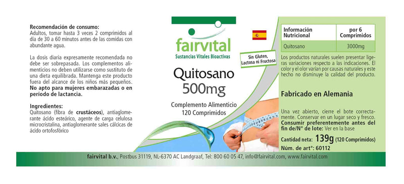 Fairvital | Chitosan 500mg - HIGH DOSE - natural fiber - 120 tablets - NewNest Australia