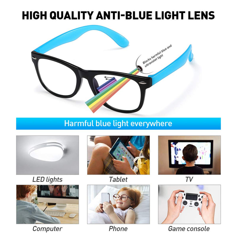 Kids Blue Light Blocking Glasses girls boys 2 pack, computer video gaming glasses for kids girls boys Age 3-10,Anti blue light & Headache (black blue + transparent purple) Black Blue + Transparent Purple - NewNest Australia