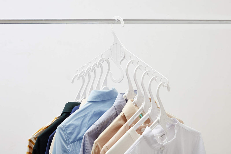 NewNest Australia - Wing Smart Hanger | 5 Pack Made in Korea | Flat Foldable Heavy Duty Plastic Clothes Hanger | Space Saving Organizer for Closet | Dual Hooks Notched Shoulders | Multiple Hanging Rack White Wing 