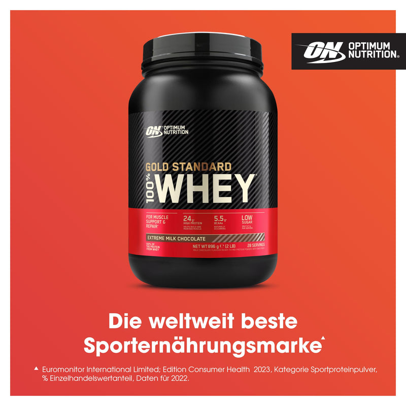 Optimum Nutrition Gold Standard Whey Protein Powder Muscle Building Supplements With Glutamine And Amino Acids, Extreme Milk Chocolate, 28 Servings, 900G, Packaging May Vary - NewNest Australia