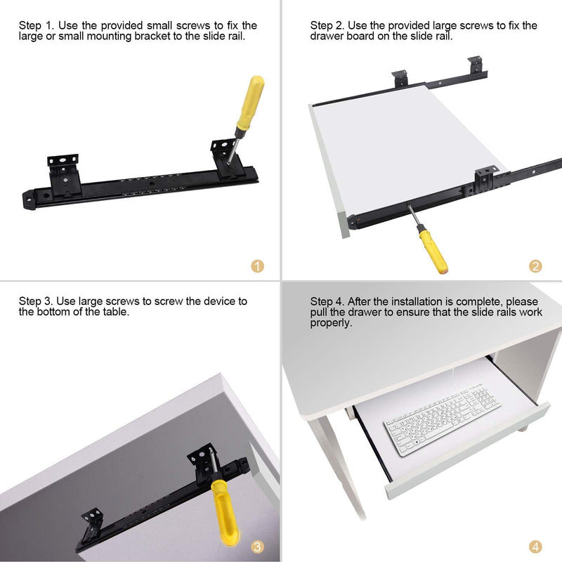 Keyboard Slide, KINJOEK 14 Inch 2 PCS Heavy Duty Ball Bearing Slides, Computer Drawer Tray Accessories, Cabinet Furniture Rails Rack with Adjustable Height Bracket and Screws, Black - NewNest Australia